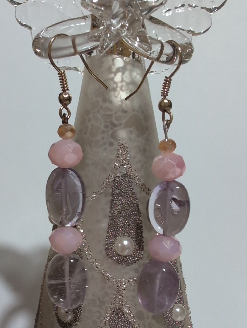 NWOT Handmade Pink and Lavender Beaded Dangle Earrings